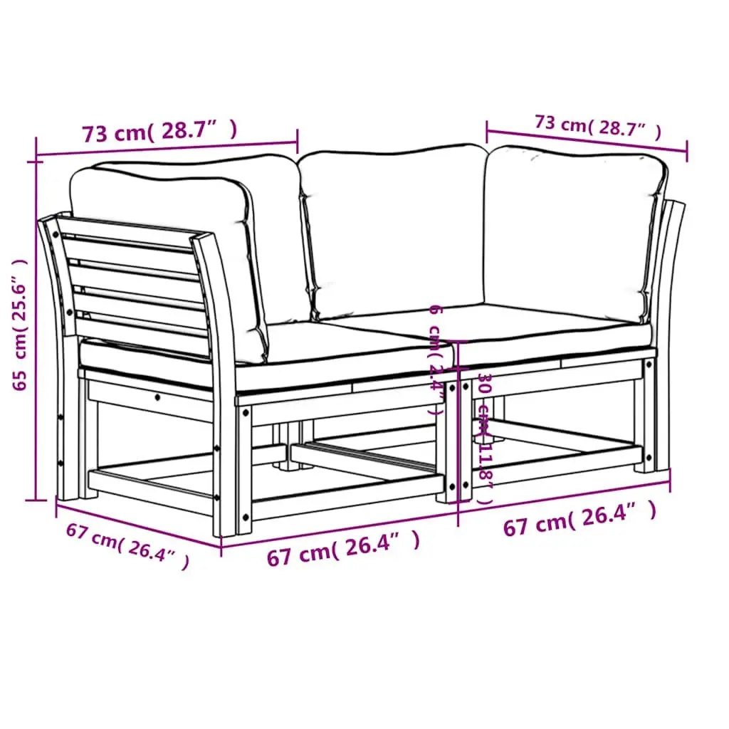 Outdoor Garden Sofa 2-Seater Solid Wood Patio Lounge with Cushions