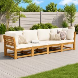 Garden Lounge Set 4 Piece Outdoor Sectional Sofa Acacia Wood Cushions Brown