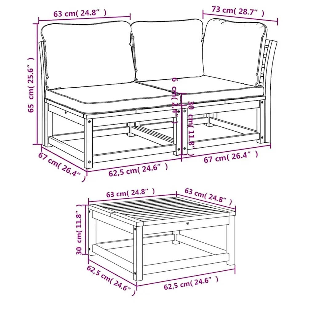 Acacia Wood Outdoor Sectional Sofa Set