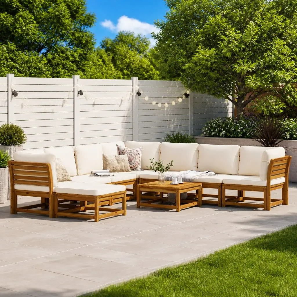 9 Piece Modular Outdoor Sectional Sofa Set with Cushions