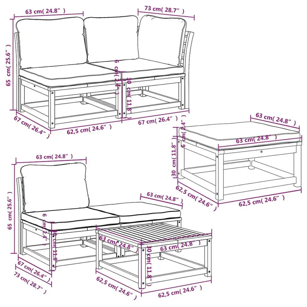 6-Piece Garden Lounge Set in Solid Wood