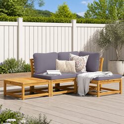 Outdoor Lounge Set: 4-Piece Solid Acacia Wood Sofa