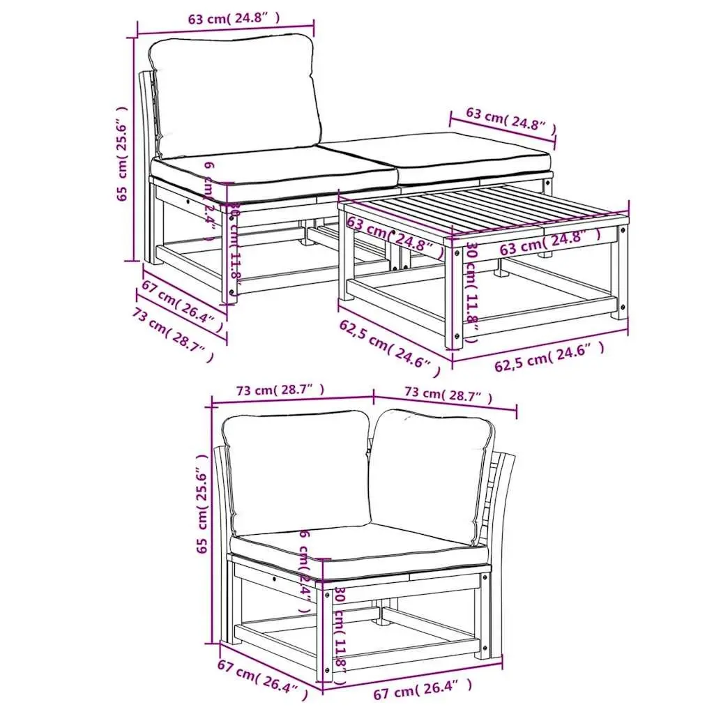 Garden Lounge Set 4 Piece Outdoor Sectional Sofa with Cushions Wood Patio