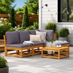5 Piece Outdoor Garden Lounge Set Acacia Wood Sectional Sofa with Cushions Brown