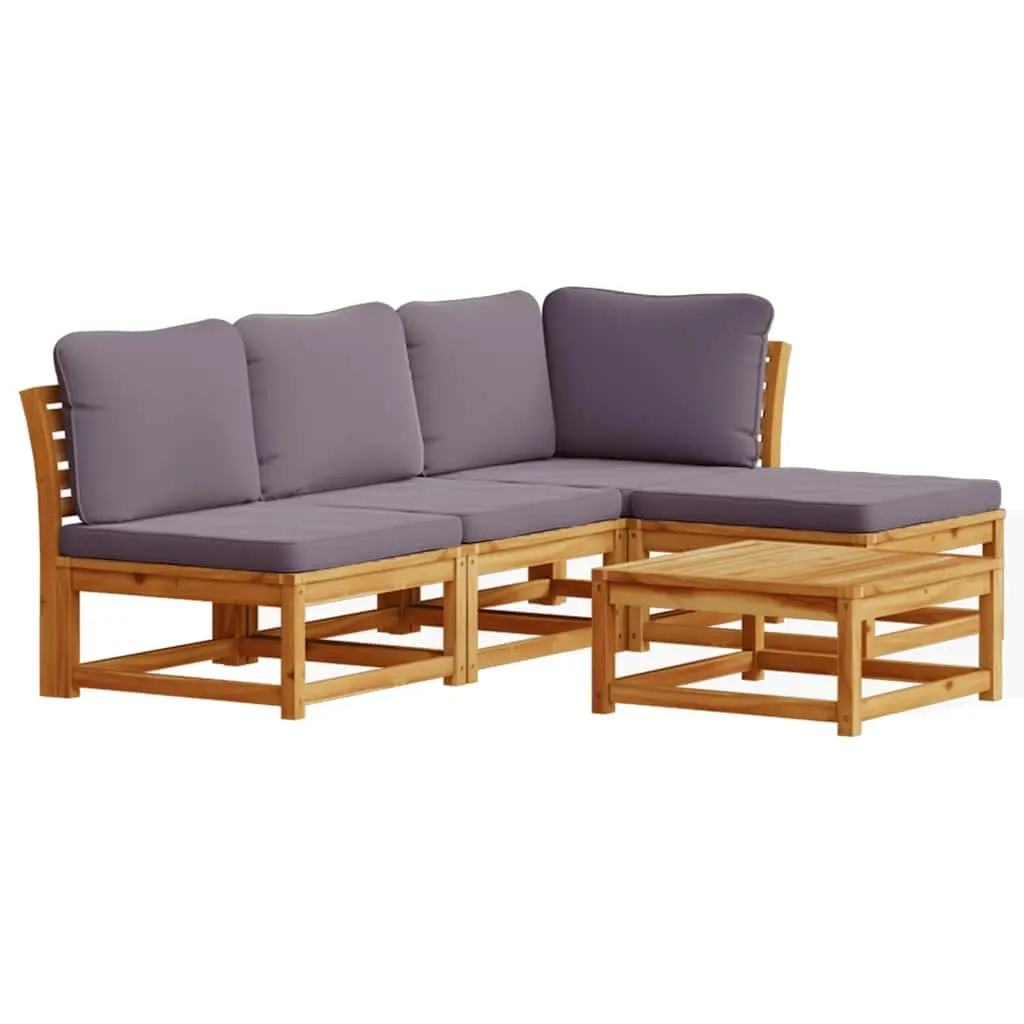 5 Piece Modular Lounge Set for Outdoor Use Acacia Wood Sofa with Cushions Brown