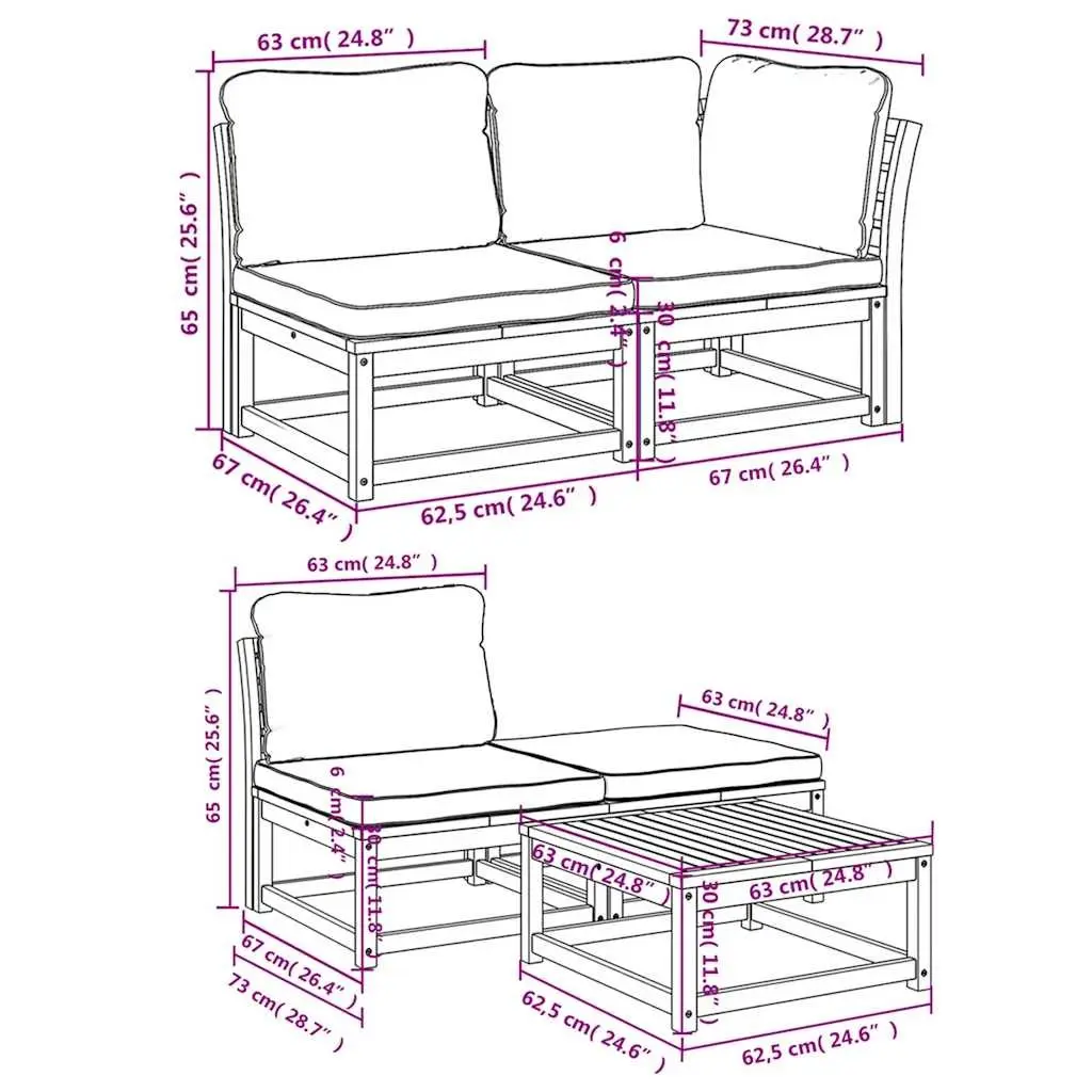 5 Piece Modular Lounge Set for Outdoor Use Acacia Wood Sofa with Cushions Brown