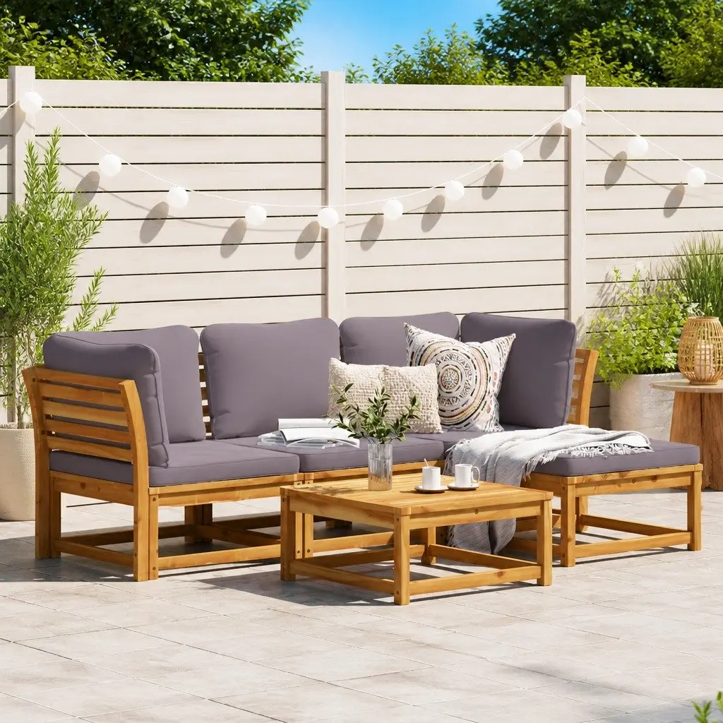 5 Piece Garden Lounge Set Outdoor Sectional Sofa with Cushions Brown Wooden