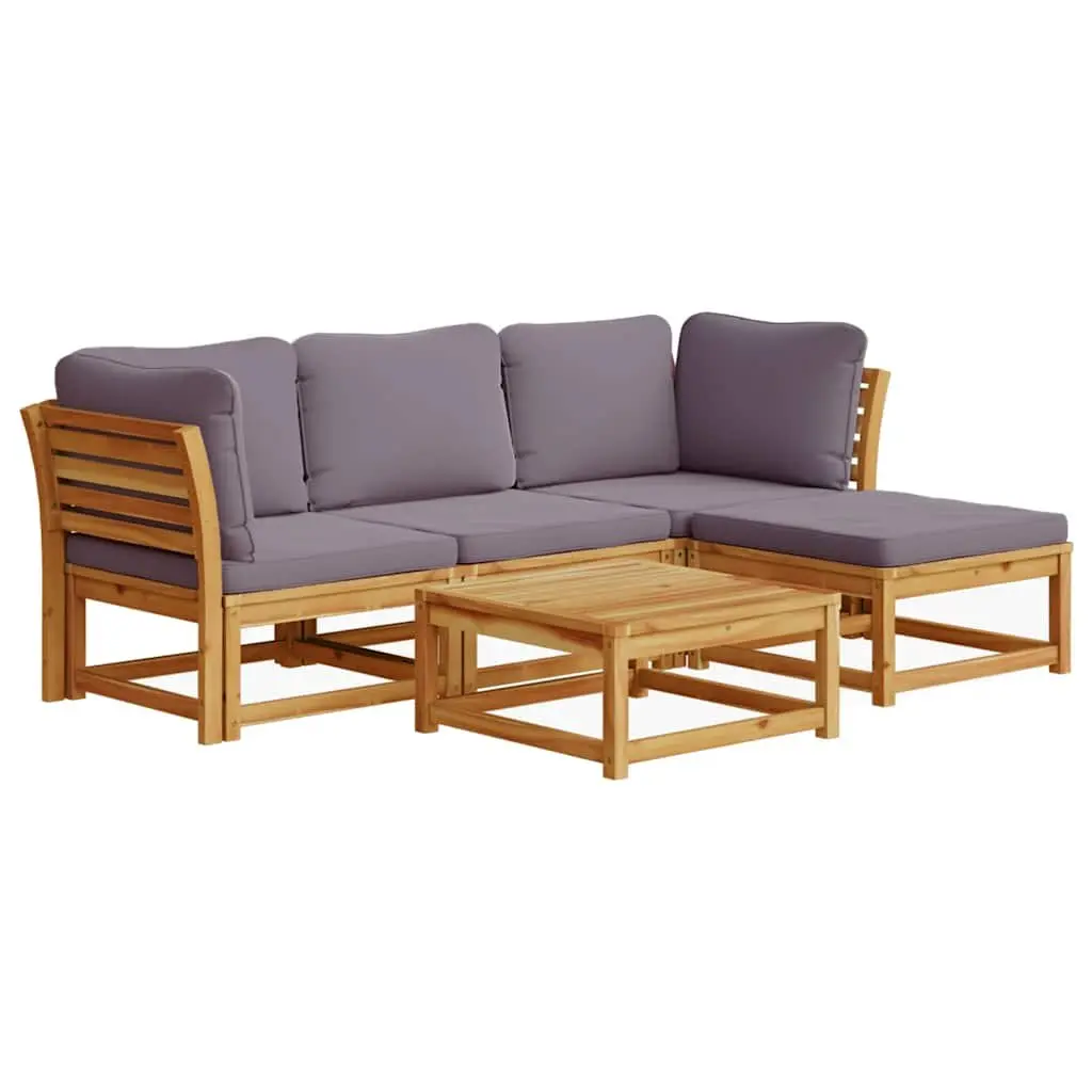 5 Piece Garden Lounge Set Outdoor Sectional Sofa with Cushions Brown Wooden