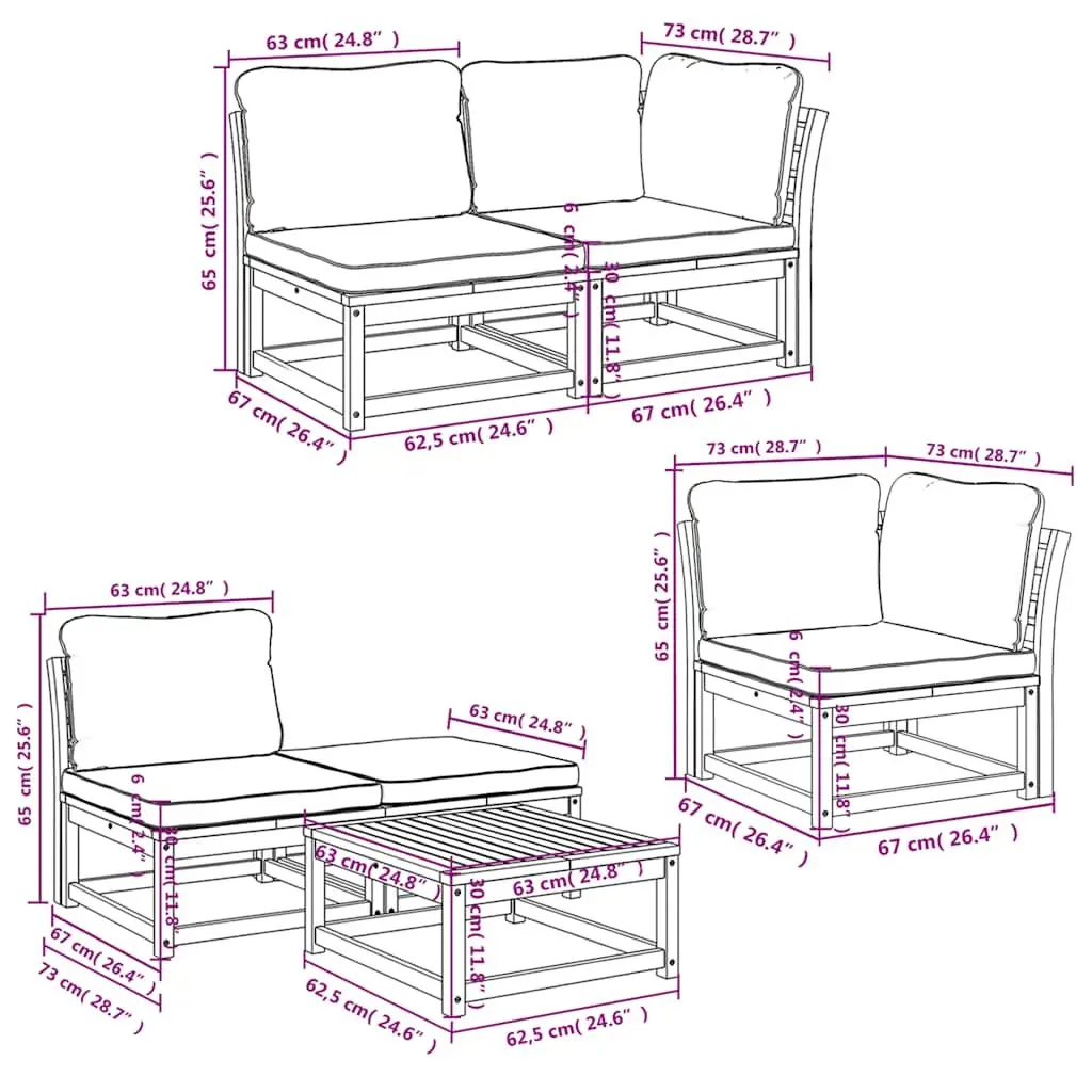 Solid Wood 6-Piece Outdoor Lounge Set