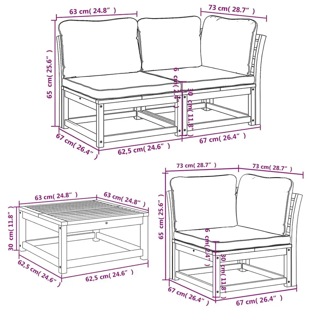 Outdoor Sectional Sofa Set Garden Lounge 6 Piece Brown Solid Wood