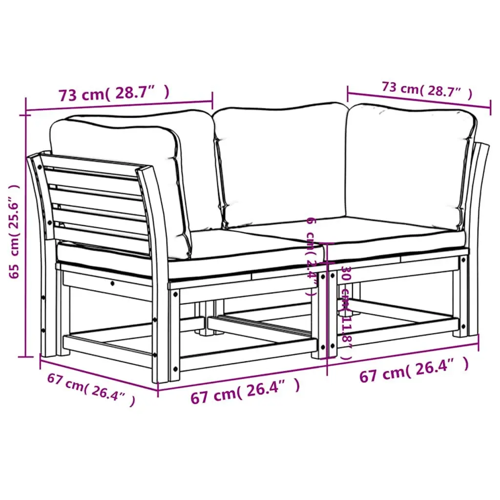 Outdoor Sectional Sofa 2-Seater with Cushions