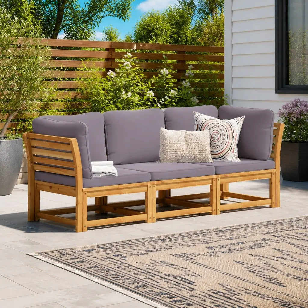 3 Piece Outdoor Lounge Set Sofa Sectional for Garden Use with Cushions Brown