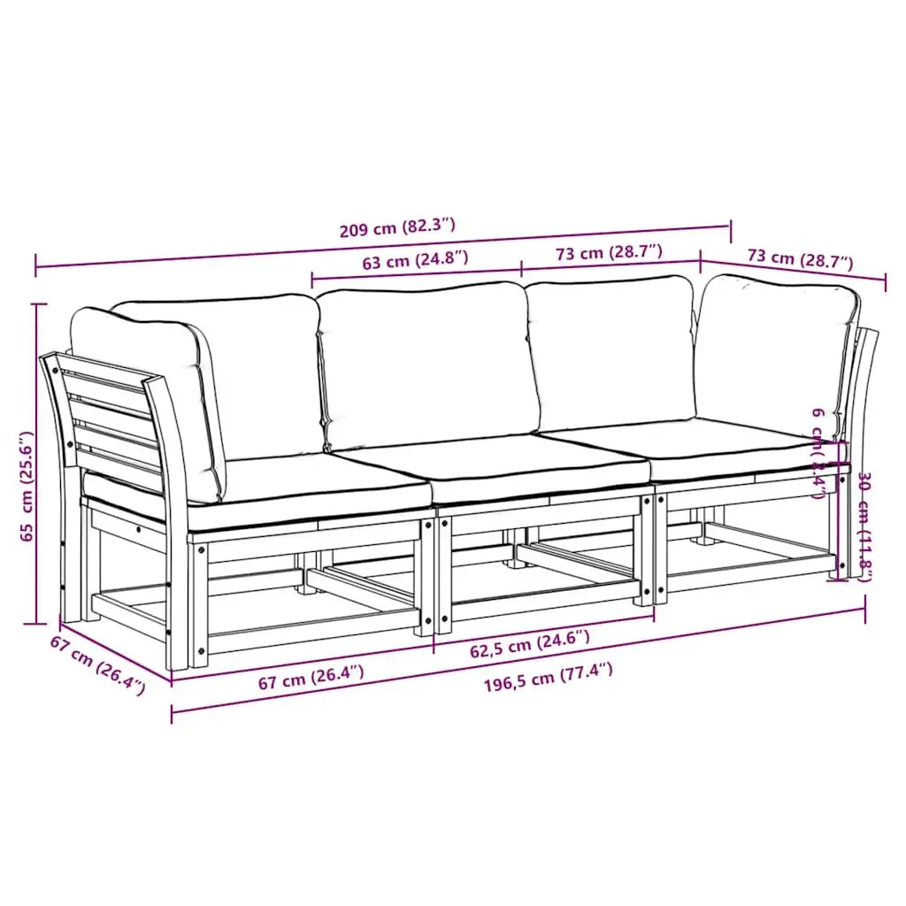 3 Piece Outdoor Lounge Set Sofa Sectional for Garden Use with Cushions Brown