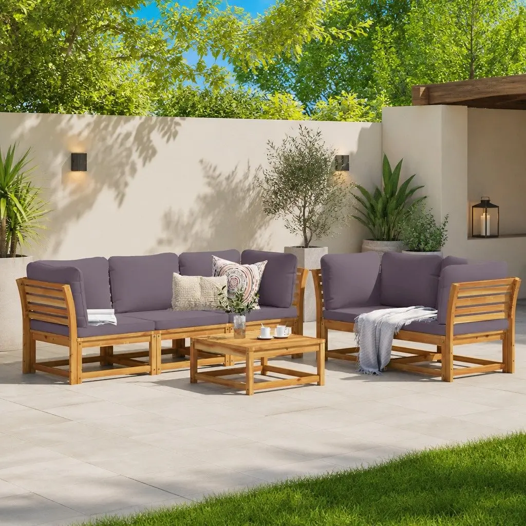 Garden Lounge Set Patio Furniture 6 Piece Wooden Acacia with Cushions