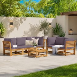 Garden Lounge Set 6 Piece Outdoor Sectional Sofa with Cushions Solid Wood Brown