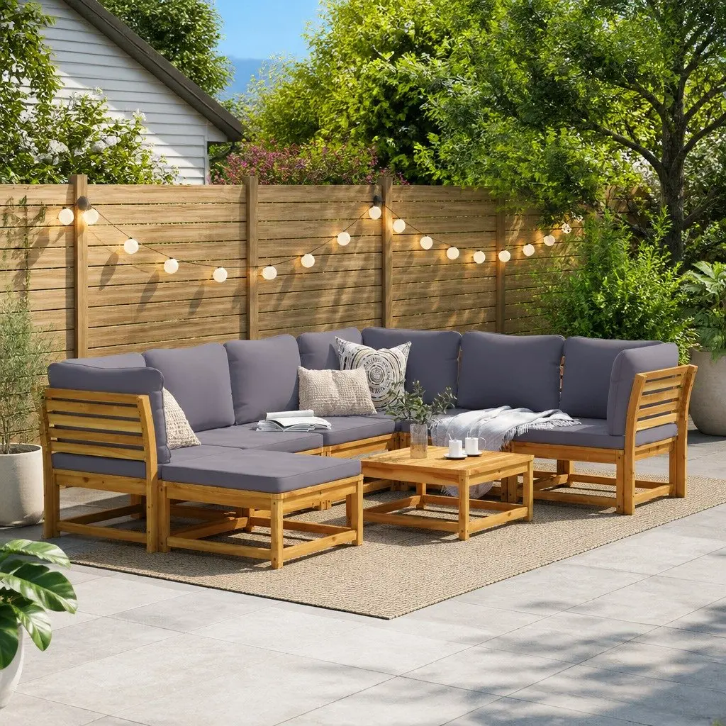 Outdoor Sectional Sofa Set 8 Piece Garden Lounge with Cushions Modular Wooden