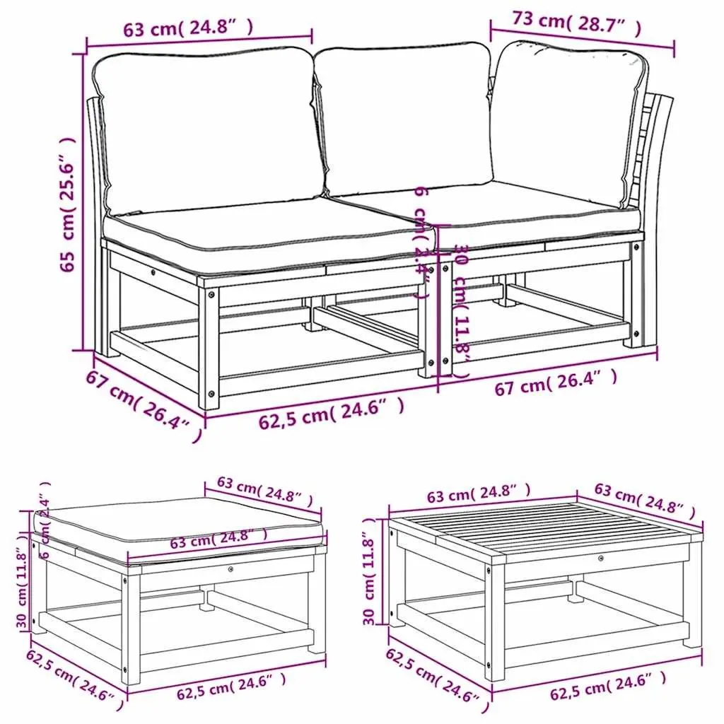 Outdoor Sectional Sofa Set 8 Piece Garden Lounge with Cushions Modular Wooden
