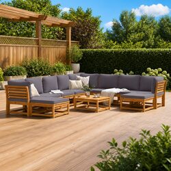 Outdoor Sectional Sofa Set 11 Piece Garden Lounge Furniture with Cushions Wood