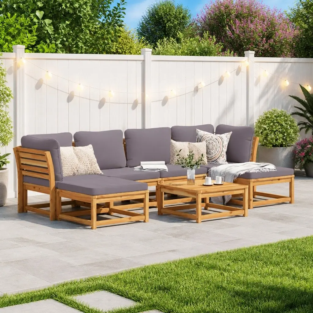Garden Lounge Set 7 Piece Outdoor Sectional Sofa with Cushions Solid Wood