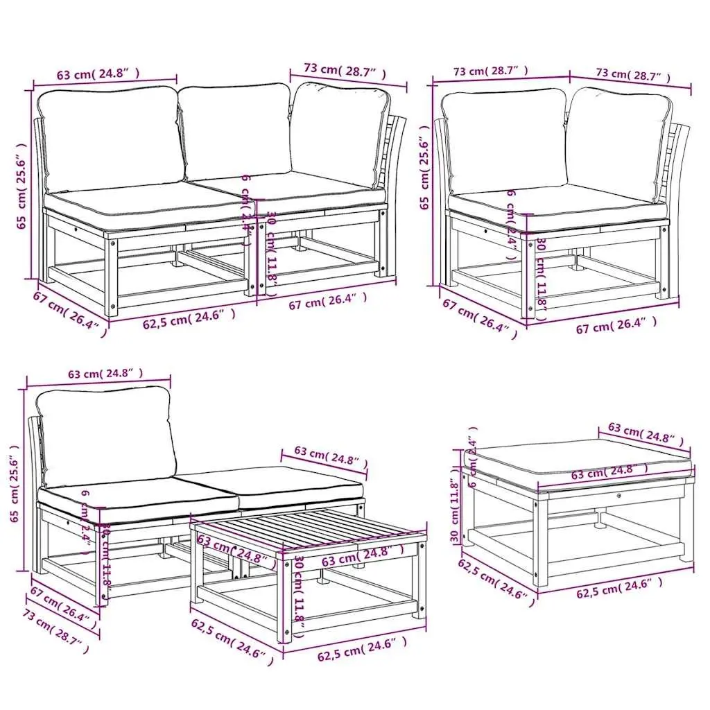 Garden Lounge Set 7 Piece Outdoor Sectional Sofa with Cushions Solid Wood
