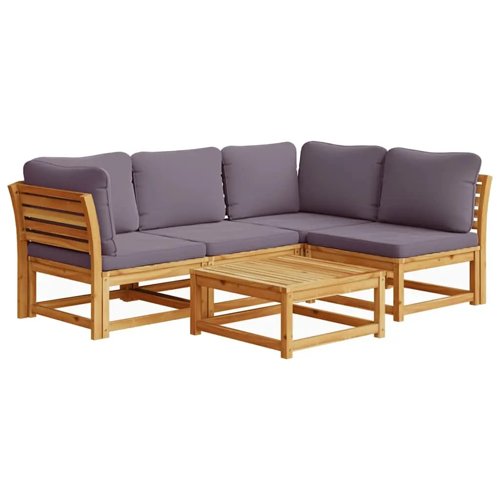 Garden Lounge Set 5 Piece Outdoor Sectional Sofa Brown with Cushions Wood
