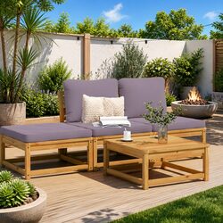 4 Piece Garden Lounge Set: Acacia Wood & Cushions Included