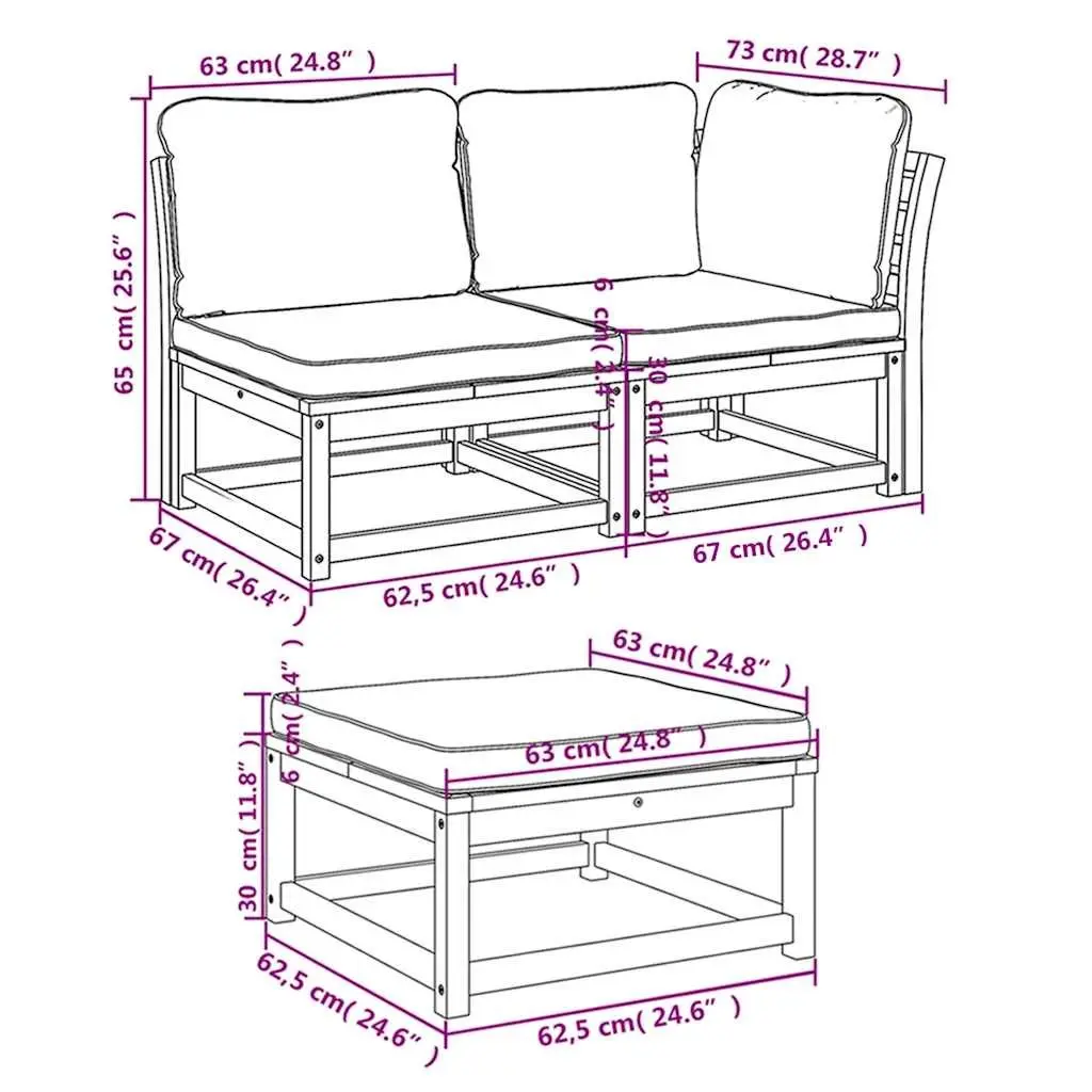 3-Piece Modular Outdoor Sofa Lounge Set