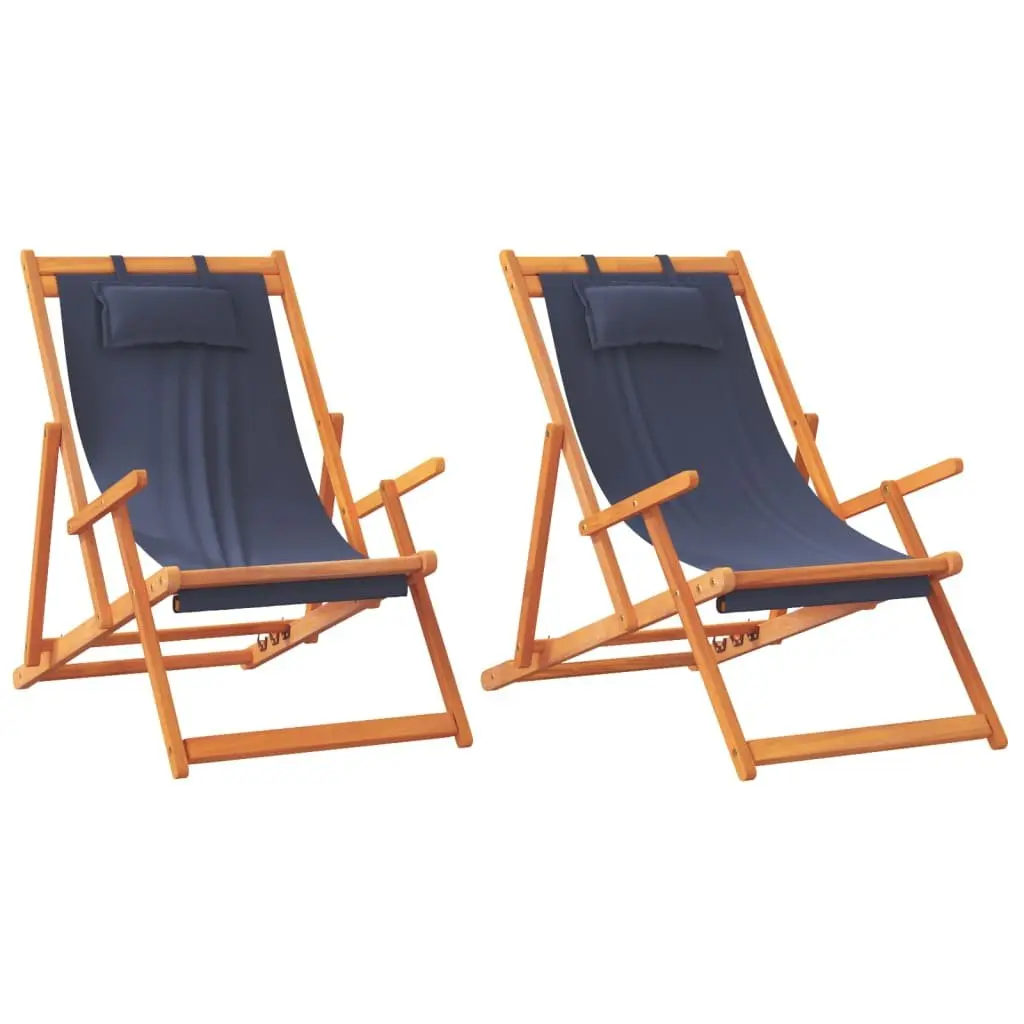 Folding Beach Chairs 2 pcs Blue Outdoor Camping Lounge Reclining Garden Seating