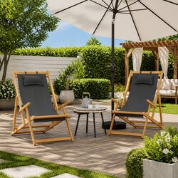 Folding Beach Chairs 2 pcs Grey Outdoor Lounge Camping Garden Reclining Seating