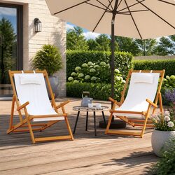 Folding Beach Chairs 2 pcs Cream - Specs & Details Included
