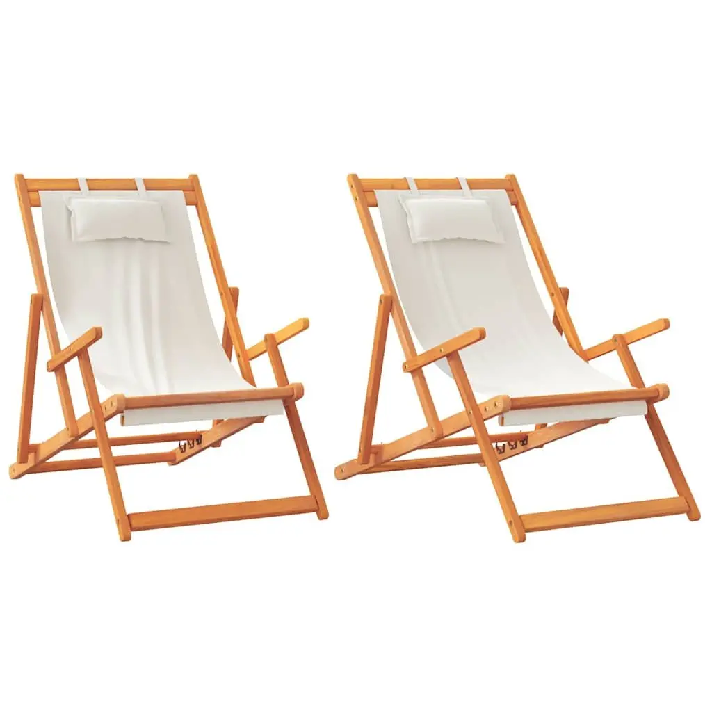 Folding Beach Chairs Outdoor Lounge Cream 2 Piece Garden Camping Seating