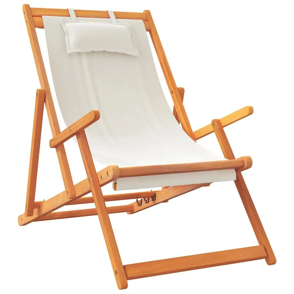 Folding Beach Chairs Outdoor Lounge Cream 2 Piece Garden Camping Seating