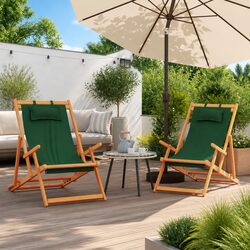 Folding Beach Chairs - 2 Pcs Green, Durable and Adjustable