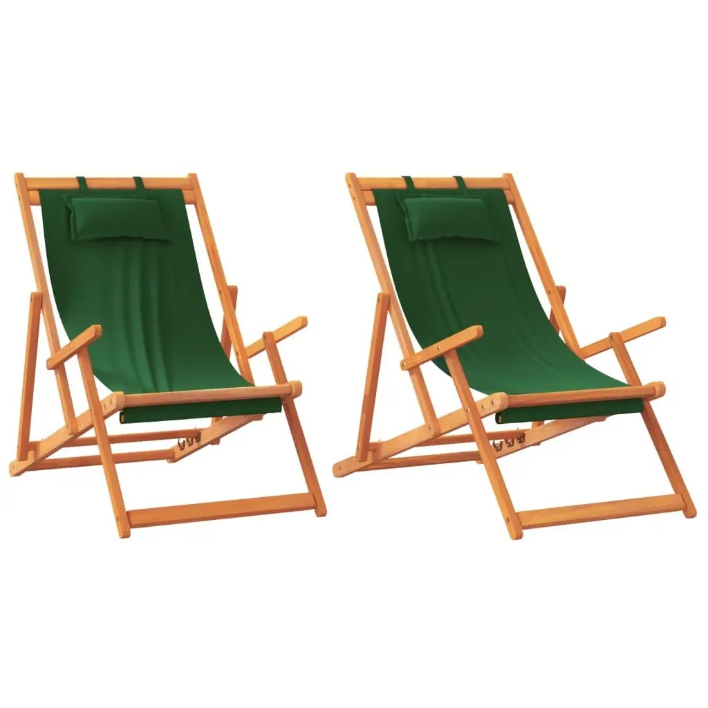 Folding Beach Chairs 2 pcs Green Outdoor Lounge Reclining Garden Camping Seating