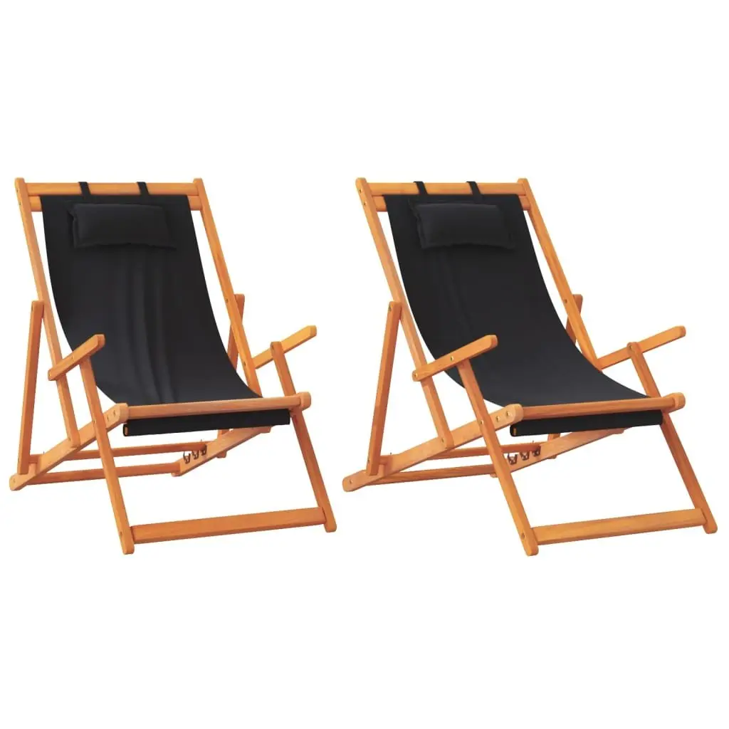 Folding Beach Chairs 2 pcs Black Outdoor Lounge Reclining Camping Garden Seating