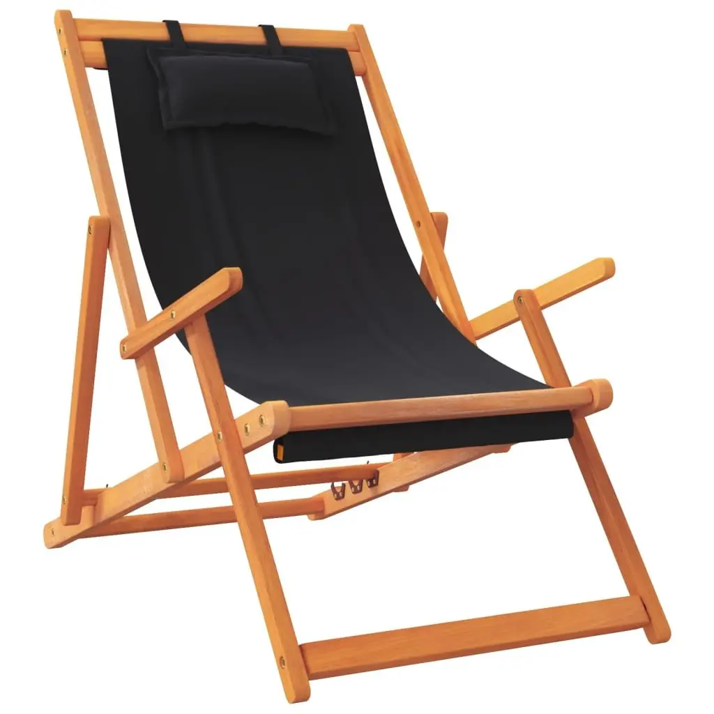Folding Beach Chairs 2 pcs Black Outdoor Lounge Reclining Camping Garden Seating