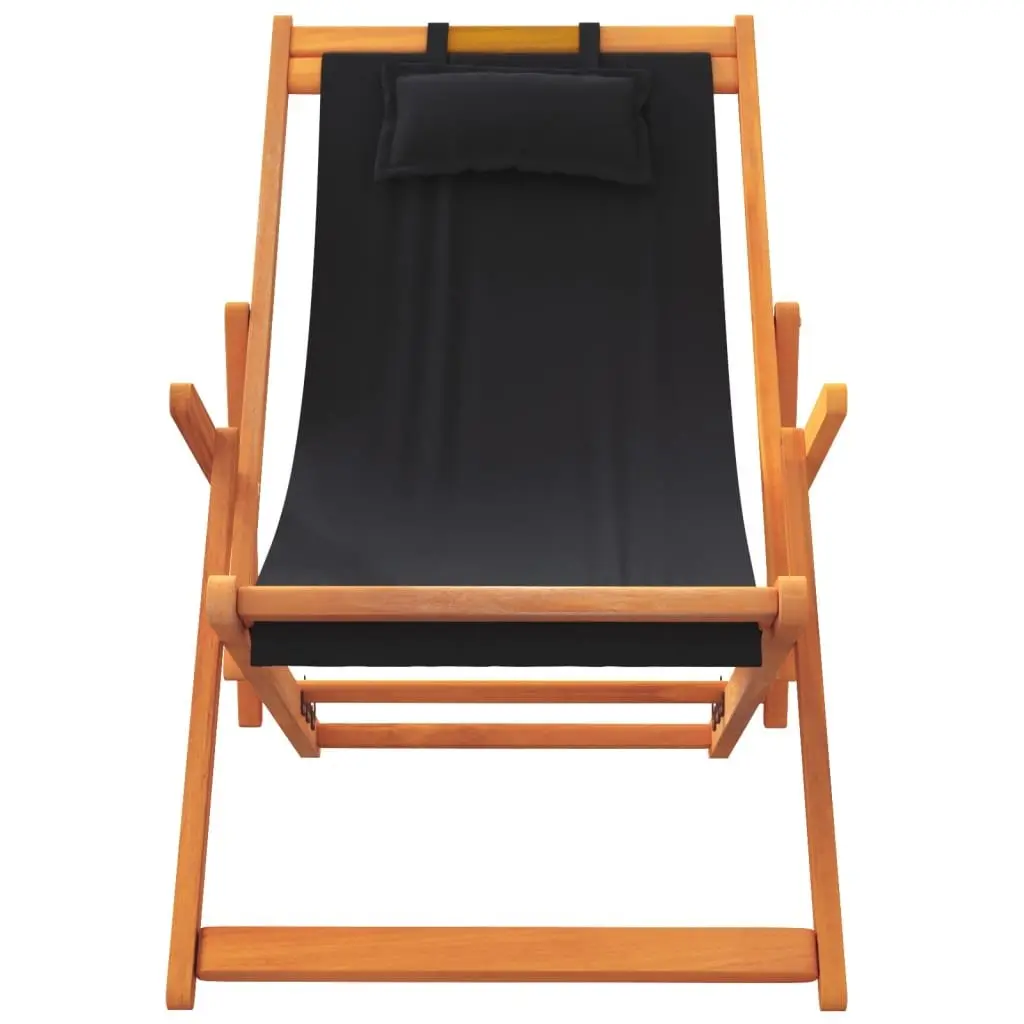 Folding Beach Chairs 2 pcs Black Outdoor Lounge Reclining Camping Garden Seating