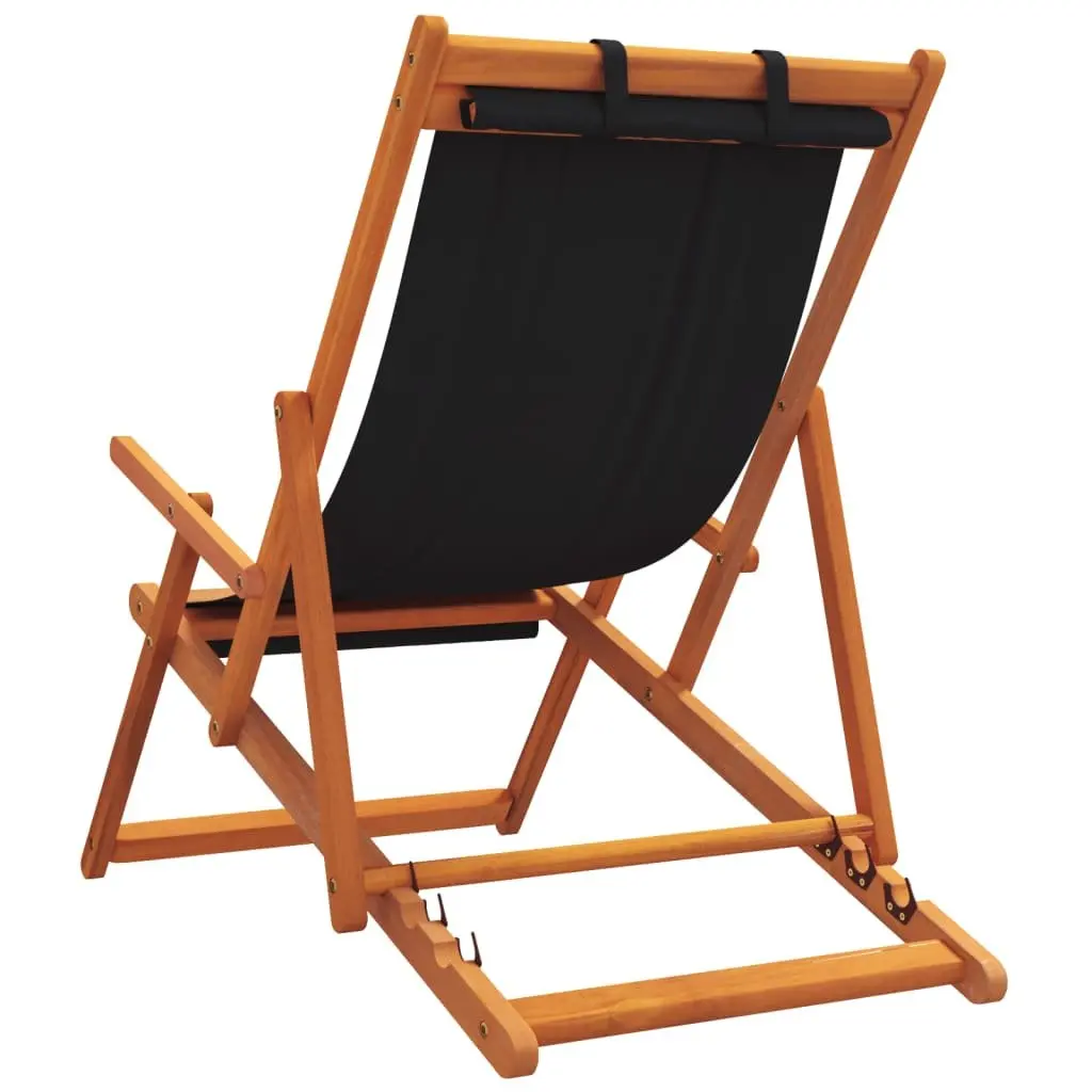 Folding Beach Chairs 2 pcs Black Outdoor Lounge Reclining Camping Garden Seating