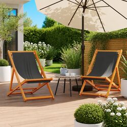 Folding Beach Chairs 2 pcs Grey Outdoor Lounge Reclining Garden Camping Seating
