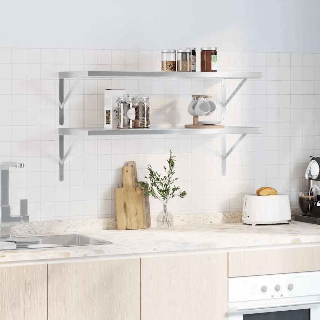 Wall Shelves 2 pcs 100x40 cm Stainless Steel Floating Storage Display Shelf