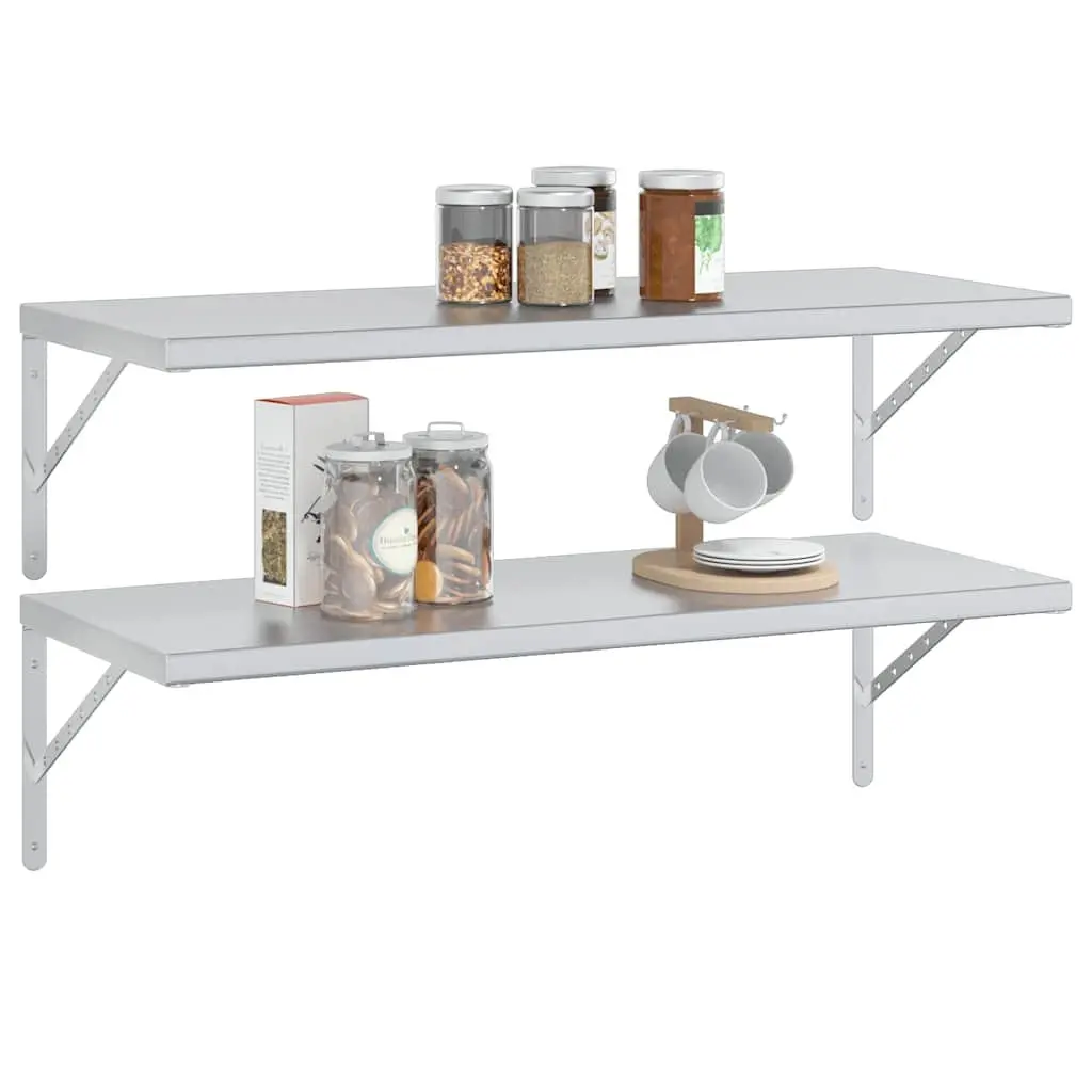 Wall Shelves 2 pcs 100x40 cm Stainless Steel Floating Storage Display Shelf