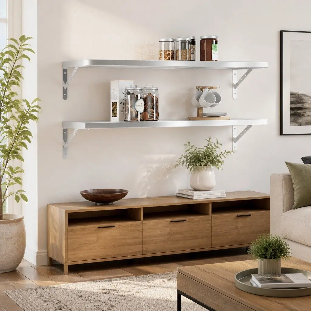 Stainless Steel Wall Shelves for Living Room Bedroom Office 100x30 cm 2 Piece