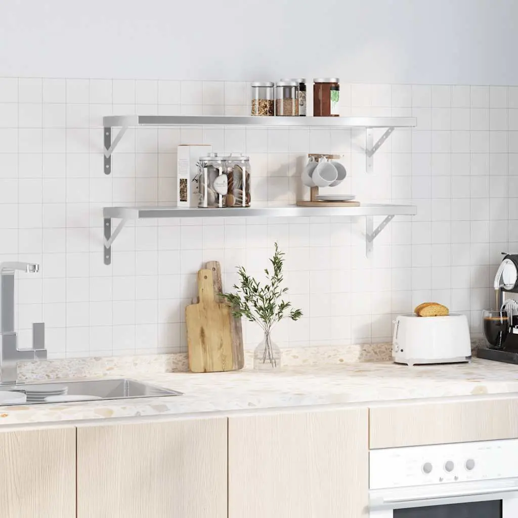 Stainless Steel Wall Shelves for Living Room Bedroom Office 100x30 cm 2 Piece