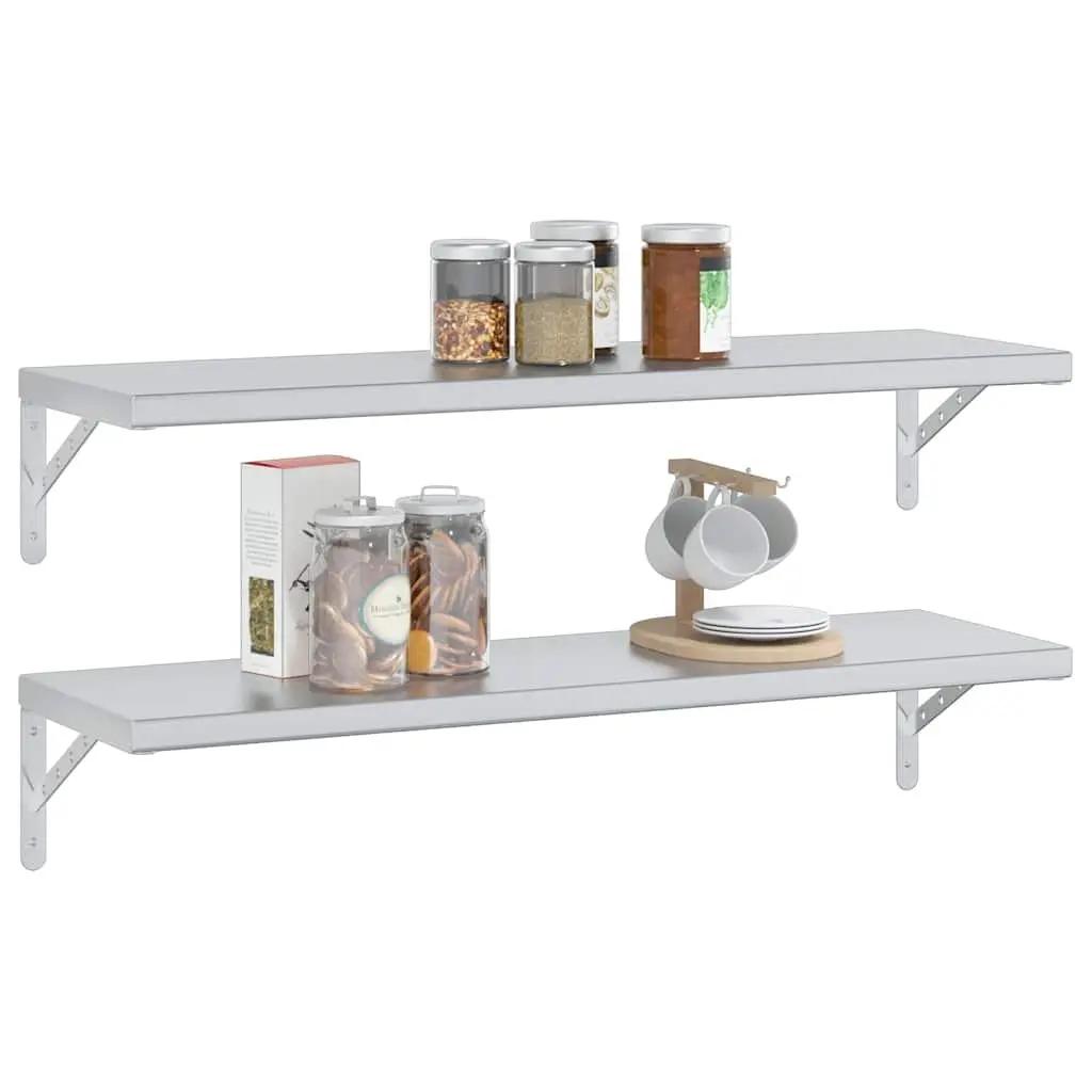 Stainless Steel Wall Shelves for Living Room Bedroom Office 100x30 cm 2 Piece