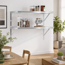 Wall Shelves 2 pcs 75x40 cm Silver Floating Storage Shelving Display Rack
