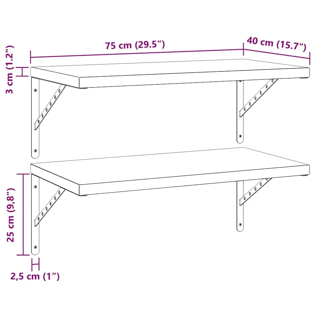 Wall Shelves Living Room Bedroom Office 75x40 cm Silver