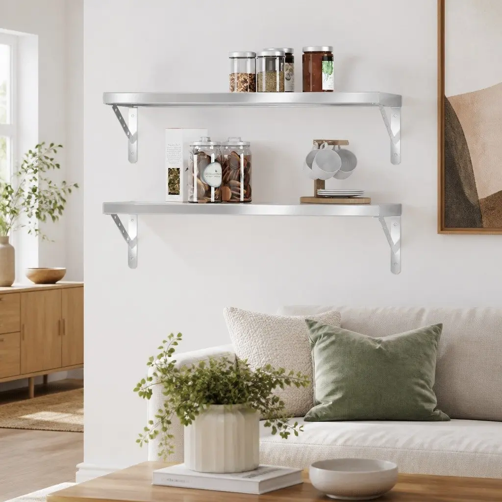Wall Shelves Living Room Bedroom Office 75x30 cm Silver Stainless Steel Floating Storage Display