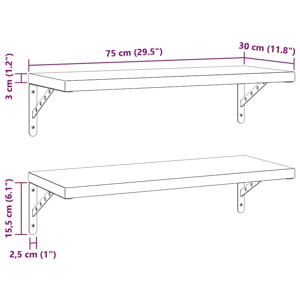 Wall Shelves Living Room Bedroom Office 75x30 cm Silver Stainless Steel Floating Storage Display