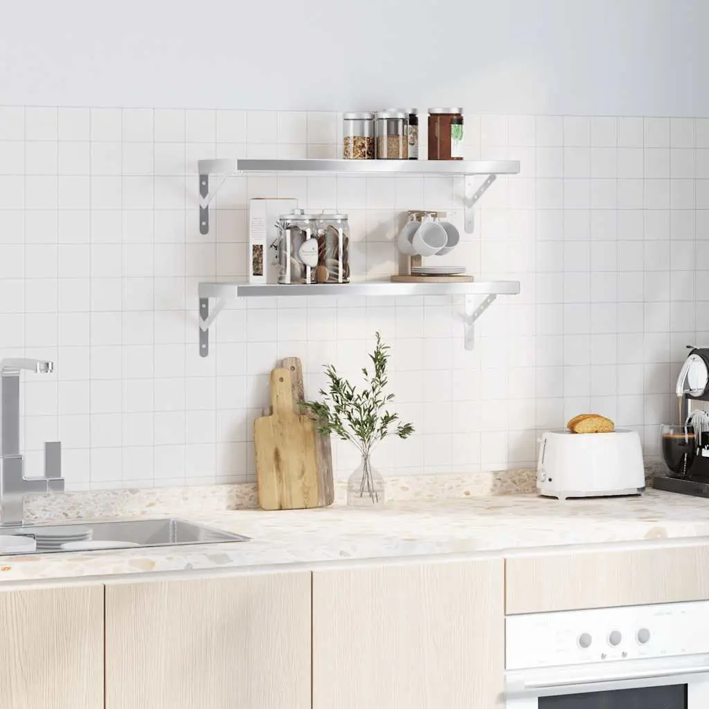 Wall Shelves 2 pcs 75x23.5 cm Silver Floating Shelf Storage Display Rack