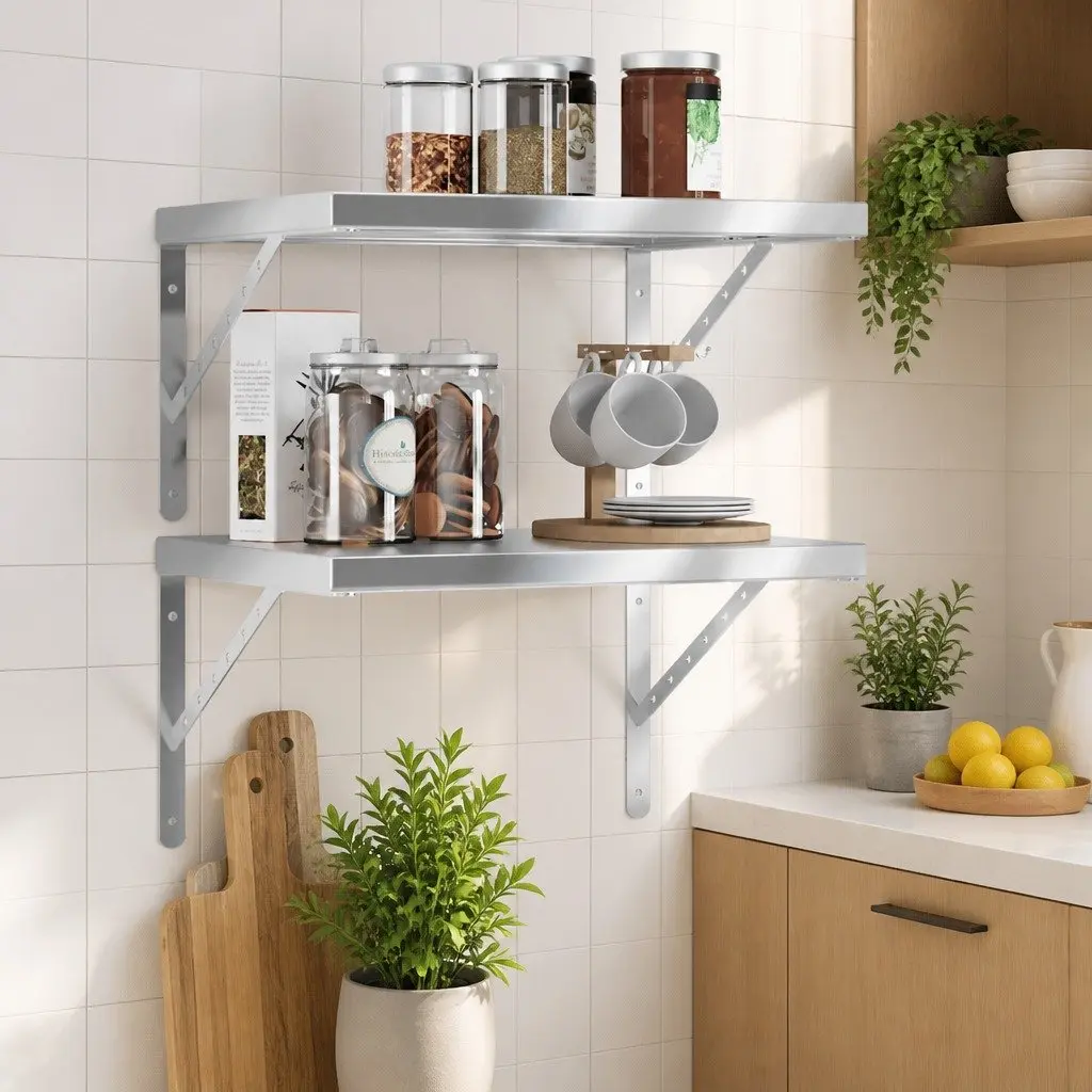 Silver Stainless Steel Floating Wall Shelves